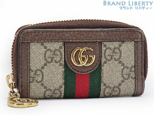 美品 グッチ Gucci オフィディア Ggウォレット Ggスプリーム シェリーライン キーケース キーリング付 コインケース コインパース 小銭入れ コンパクト財布 シェリーカラー ベージュ ダークブラウン 中古 Andapt Com
