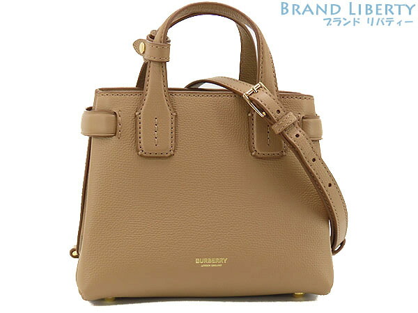 【未使用】バーバリー　BURBERRY　ベビー バナー　ハウスチェック　2WAY ミニ ハンドバッグ　トートバッグ　ショルダーバッグ　キャメル ブラウン　カーフレザー キャンバス　8067051　【中古】