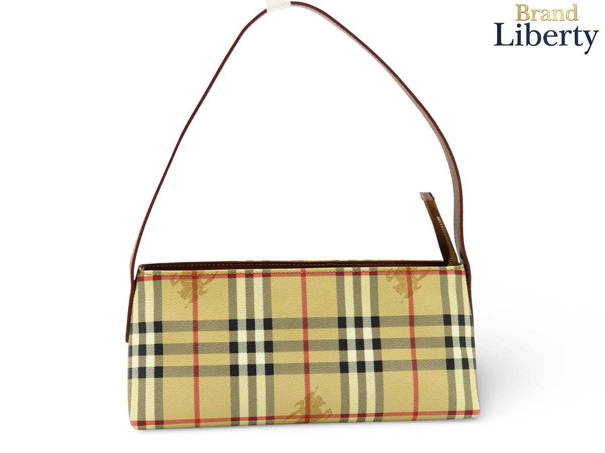 【美品】バーバリー BURBERRY ロンドン ヘイマーケットチェック ワンショルダーバッグ セミショルダーバッグ ショルダーバッグ ハンドバッグ ホーボーバッグ ベージュ ブラウン PVC レザー　【中古】