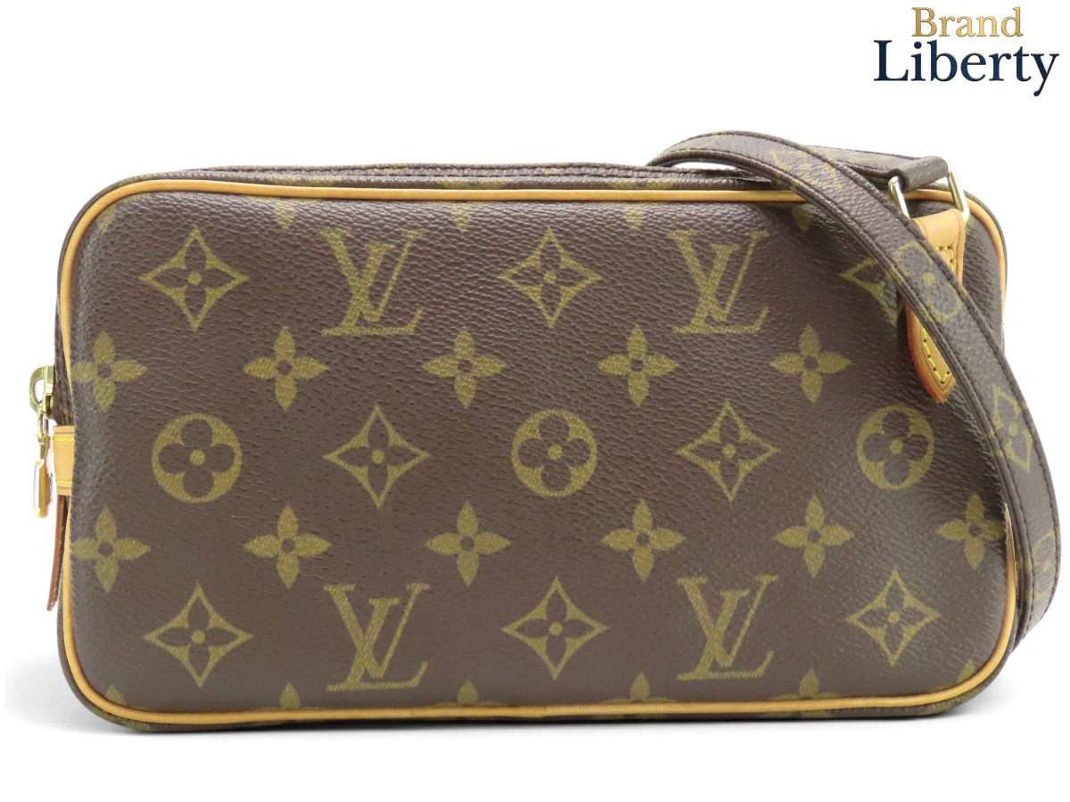 【美品】ルイヴィトン LOUIS VUITTON モノグラム ポシェット マルリーバンドリエール 曲がった掛けショルダーバッグ 肩部車寄せ ポシェット うす暗い赤銅色 PVC なめし革 M51828 【中古】