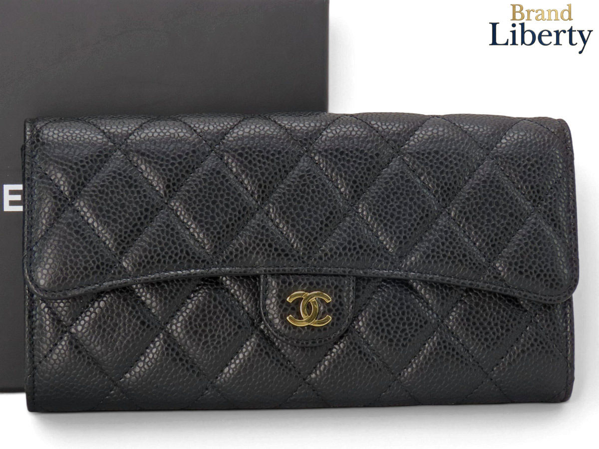 【未使用】シャネル CHANEL マトラッセ ココマーク クラシック ロング フラップウォレット キャビアスキン 二つ折り長財布 ブラック ゴールド金具 グレインドカーフスキン AP0241 A80758　【中古】｜Brand Liberty
