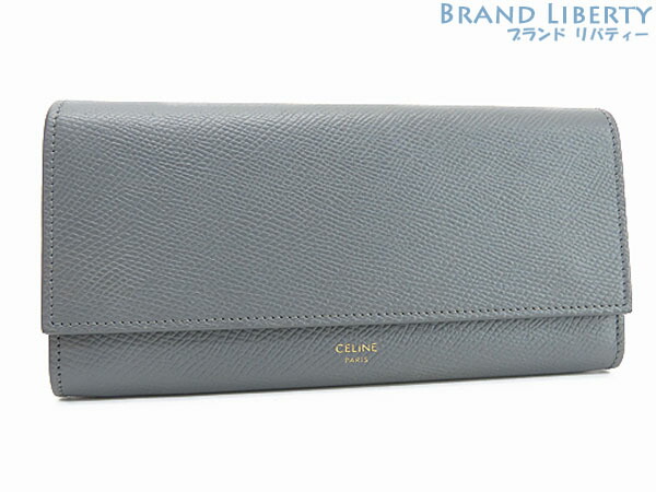 【外超美品】セリーヌ CELINE ラージ フラップウォレット 二つ折り長紙入れ ミディアムグレー グレインドカーフレザー 10B563BEL.09GM 【中古】