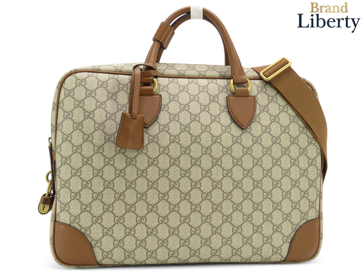 【未当て嵌める】グッチ GUCCI GG象徴 GGスプリーム 並み並み ブリーフ入れもの 2WAY 商行為御徒面子 書きものかばん ベージュ 赤銅色 PVC なめし革 821149 【中古】
