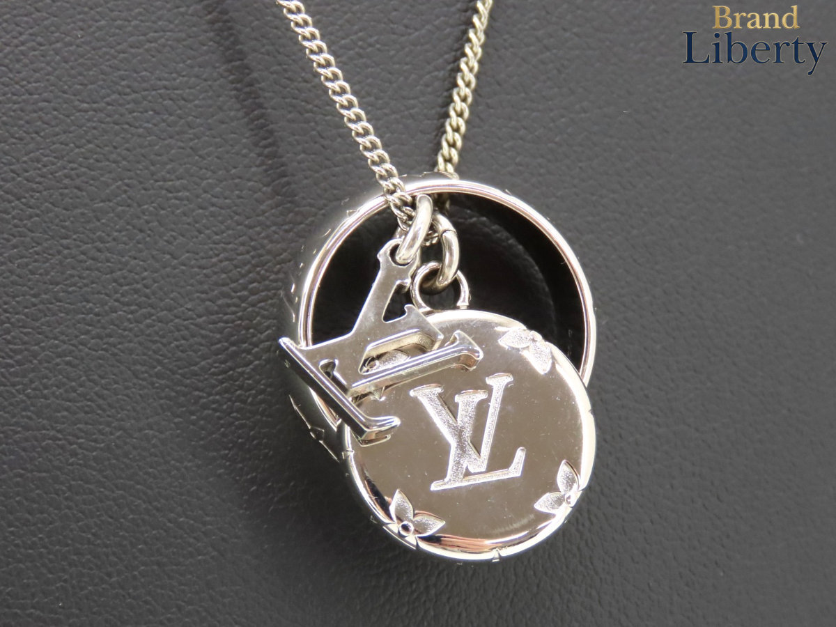 【ほぼ新品】ルイヴィトン LOUIS VUITTON 輪っか首飾り モノグラム 首飾り シャンデリヤ 輪っか 指環 しろがね色 M62485 【中古】