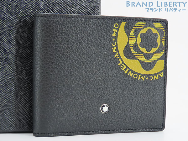 【未使用】モンブラン　MONT BLANC　マイスターシュテュック　6CC　ソフトグレイン　二つ折り札入れ財布　コンパクト財布　ブラック イエロー　カーフレザー　127325　【中古】