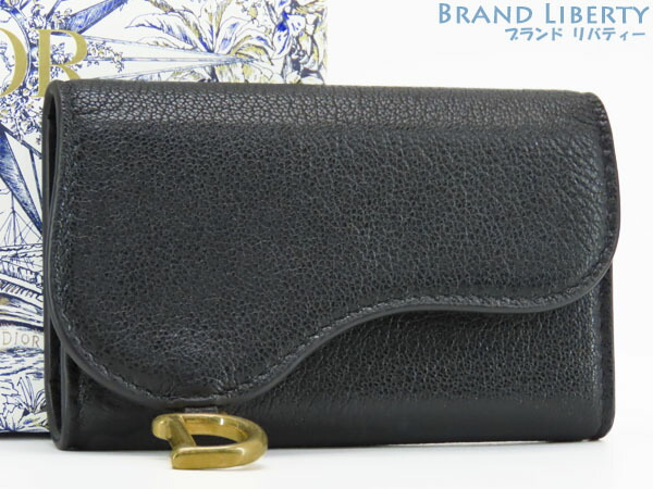 【ほぼ新品】クリスチャン クリスチャンディオール Christian Dior サドル SADDLE 4連手当たり容れもの 手当たり輪っか キーホルダー 手当たり輪っか付き添い人 黒いこと ゴートスキン S5695 CCEH M900 【中古】
