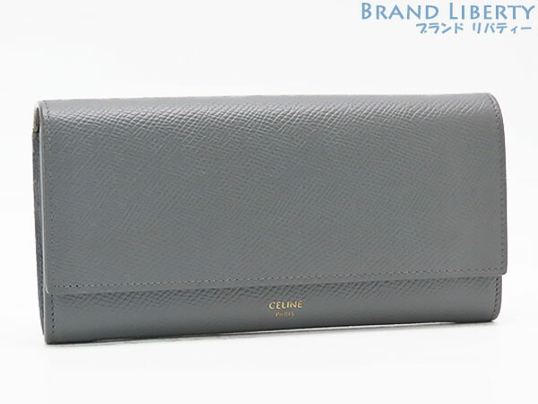 未使用級　現行ロゴ　セリーヌ　ラージフラップウォレット　長財布　グレー 未使用級 現行ロゴ セリーヌ ラージフラップウォレット 長財布