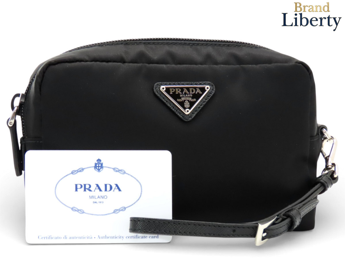 【ほぼ新品】プラダ PRADA VELA ナイロン 合切袋 コスメポーチ かざり付ける合切袋 お手て合切袋 小入れもの マルチ容れもの 同盟罷工一回り付き添い人 NERO 黒いこと ナイロン サフィアーノレザー 1NE021 【中古】