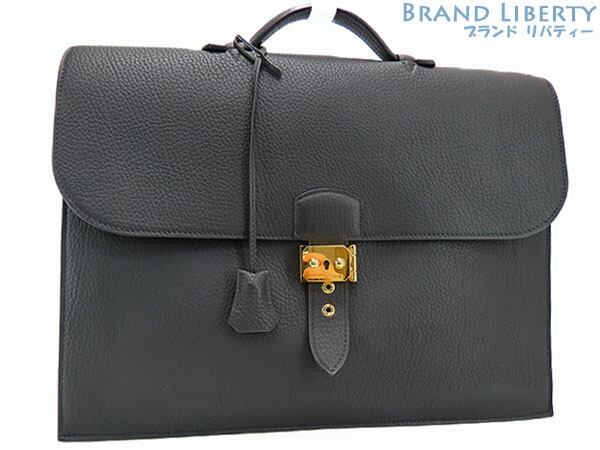 【超美品】エルメス HERMES サック ア デペッシュ 38  商行為御徒面子 ブリーフ容れもの 書きものかばん サックアデペッシュ 黒いこと ゴールド金具 峡湾 【中古】