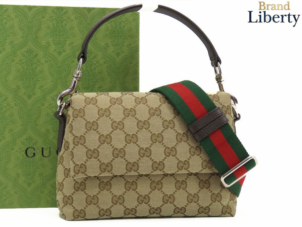 【新古品】グッチ GUCCI GG帆布 スモール クロスボディバッグ 2WAY 曲がった掛け ショルダーバッグ 壱ショルダーバッグ ハンドバック ポシェット 肩部車寄せ ベージュ うす暗い赤銅色 帆布 なめし革 821617 【中古】