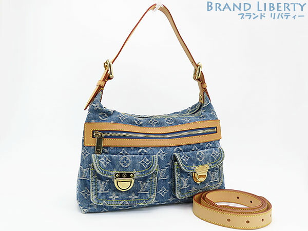 【超美品】ルイヴィトン　LOUIS VUITTON　モノグラム デニム　バギーPM　ショルダーバッグ　ハンドバッグ　ホーボーバッグ　ロングショルダーストラップ付　ブルー　デニム レザー　M95049　【中古】