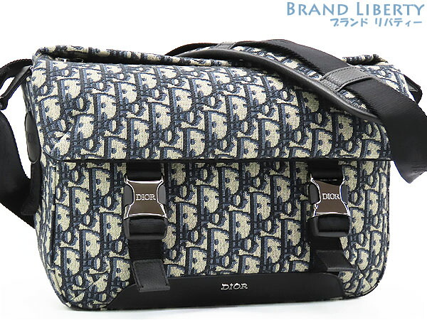 【新古品】クリスチャン ディオール　Christian Dior　トロッター　オブリーク ジャカード　エクスプローラー　メッセンジャーバッグ　斜め掛けショルダーバッグ　ベージュ ブラック ネイビー　キャンバス カーフレザー　1ESME061YKY_H27E　【中古】