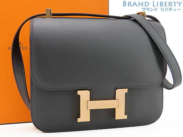 【外超美品】エルメス　HERMES　コンスタンス3 24　ショルダーバッグ　ショルダーポーチ　ハンドバッグ　ポシェット　ブラック ローズゴールド ピンクゴールド　ヴォーエプソン　H056341CD89　【中古】