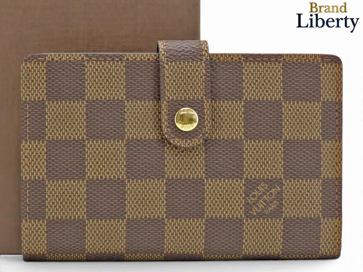 【新古品】ルイヴィトン LOUIS VUITTON ダミエ ポルトフォイユ ヴィエノワ 二つ折り 蝦蟇口銭入れ パウダーコンパクト銭入れ 靉靆たる赤銅色 PVC なめし革 N61674 【中古】