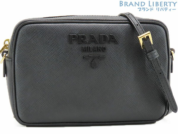 【未使用】プラダ　PRADA　モノクローム　サフィアーノ ラックス　斜め掛け ショルダーバッグ　ポシェット　ポーチ　クラッチバッグ　セカンドバッグ　ブラック　サフィアーノレザー　1BH036　【中古】