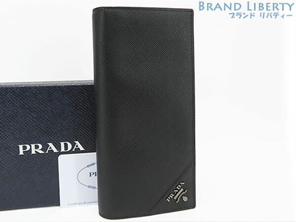 新品同様 プラダ ソフトカーフ トライアングル 2ML317 レザー ブラック 0781 黒 長財布【中古】PRADA PRADA - 新品同様 プラダ ソフトカーフ トライアングル 2ML317 レザー