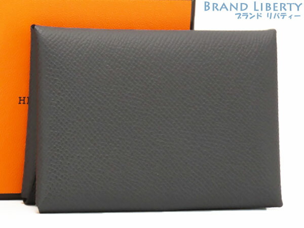 【新古品】エルメス HERMES カルヴィ 二人組 歌留多容れもの 通行手形容れもの 名刺入れ コインケース 釣り銭入れ パウダーコンパクト金入れ 黒鉛 薄墨色 ヴォーエプソン H083035CK 【中古】
