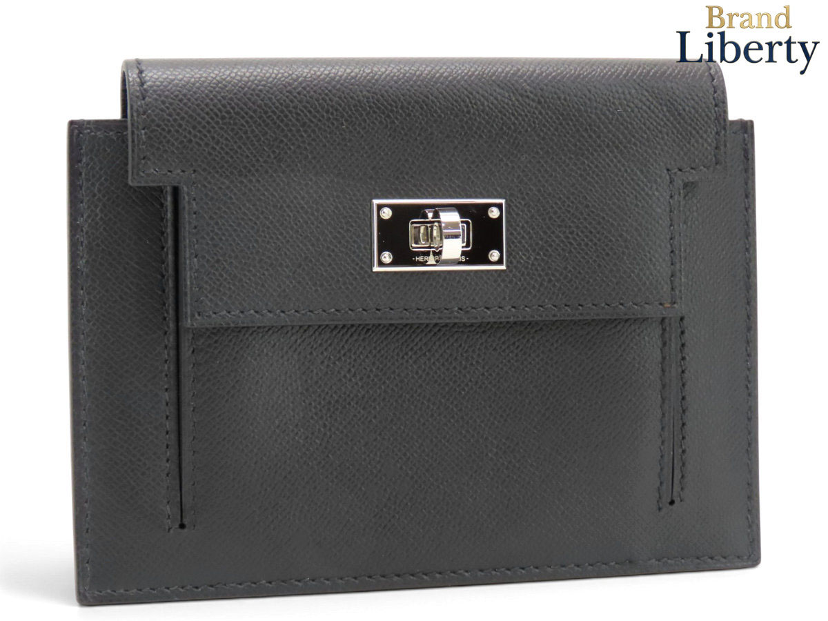 【新品同様】エルメス HERMES ケリーポケット コンパクト ウォレット 小銭入れ コインケース 財布 ブラック シルバー金具 ヴォーマダム Z刻 【中古】|Brand Liberty