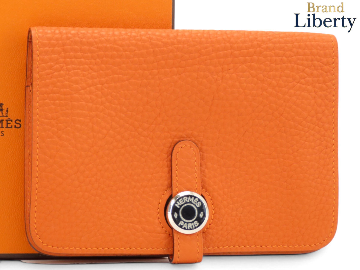 【未使用】エルメス HERMES ドゴン コンパクト コインケース 小銭入れ 二つ折り財布 コンパクト財布 オレンジ シルバー金具 トゴ □I刻 【中古】|Brand Liberty