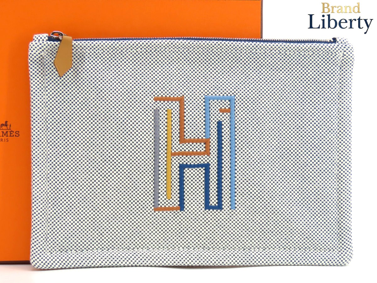 【新古品】エルメス HERMES 滑っこい合切袋 H迷路 PM 刺しゅう入り口・入口 小入れもの クラッチペダル御徒面子 二番目御徒面子 米国海兵隊員 綿織物100％ H103973M 04 【中古】
