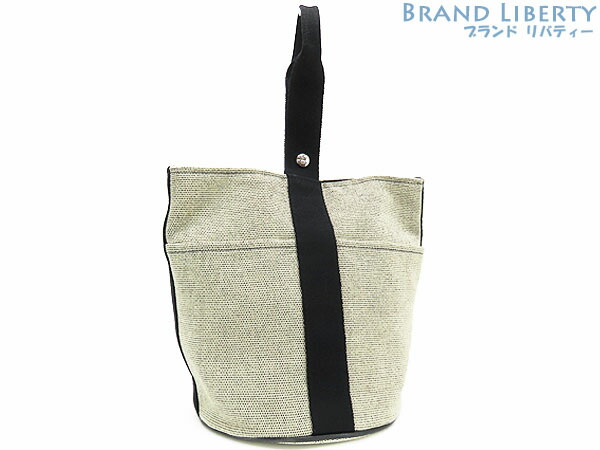 【美品】エルメス　HERMES　サクソー MM　ハンドバッグ　トートバッグ　グレー ブラック　トワルアッシュ キャンバス　【中古】