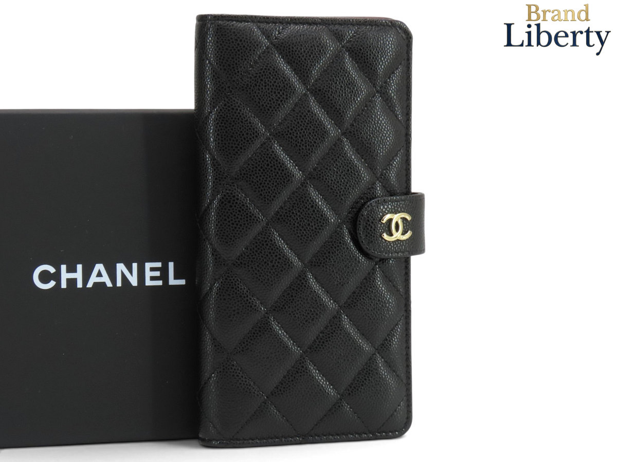 【新古品】シャネル CHANEL マトラッセ ココマーク キャビア人はだ タイムレスクラシック 万覚え帳型 二つ折り長銭入れ 黒いこと ゴールド金具 グレインドカーフスキン AP4129 【中古】