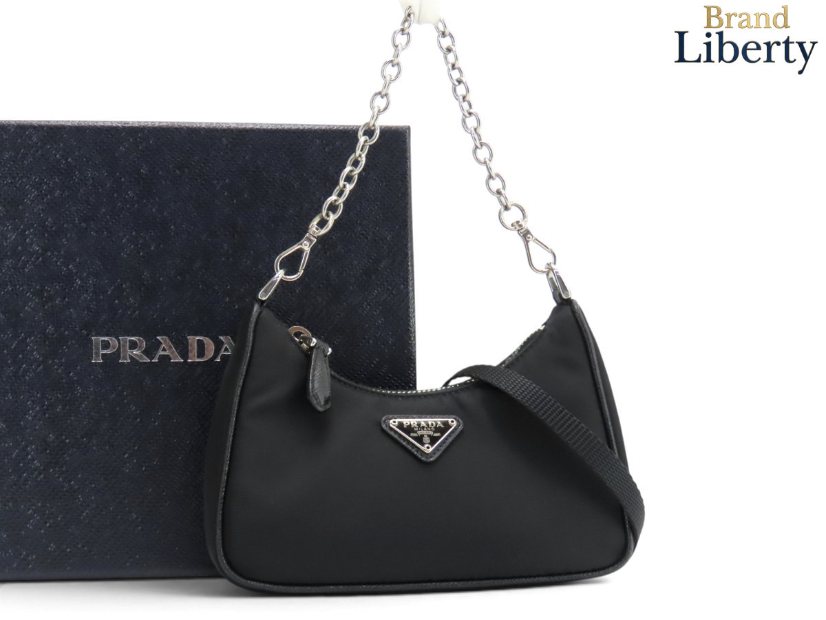 【新品負けず劣らず】プラダ PRADA Re-Edition ナイロン 2WAY ミニ チェーン店 ショルダーバッグ 空蝉ショルダーバッグ 壱ショルダーバッグ お手々車寄せ 佩び物車寄せ NERO 黒いこと ナイロン 1TT122 【中古】