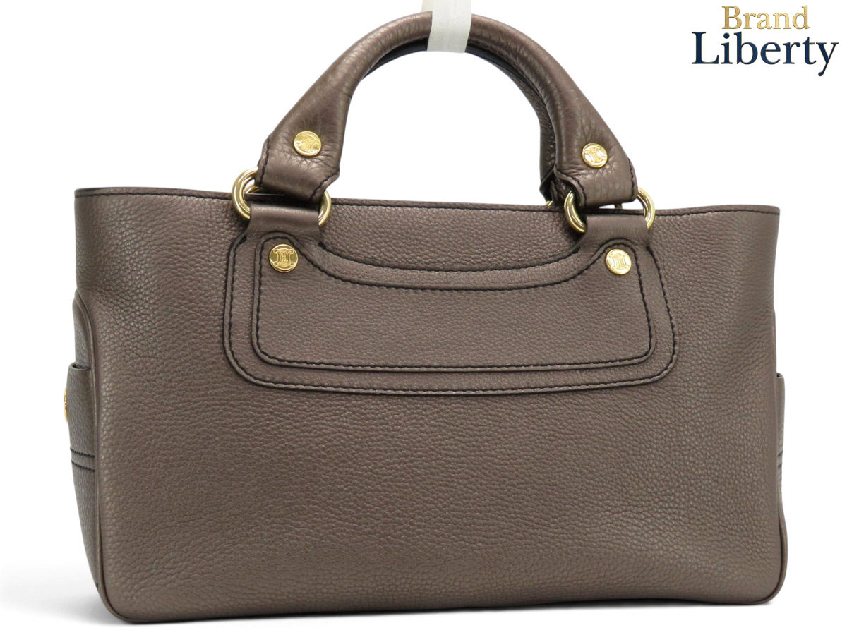 【ほぼ新品】セリーヌ CELINE ブギーバッグ なめし革 ハンドバック トートバッグ メタリックダークブラウン なめし革 134023 【中古】
