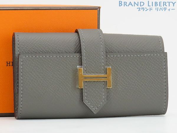 【新品】エルメス HERMES ベアン 4連 足がかり容れもの 足がかり輪っか キーホルダー グリメイヤー 薄墨色 ゴールド金具 ヴォーエプソン
