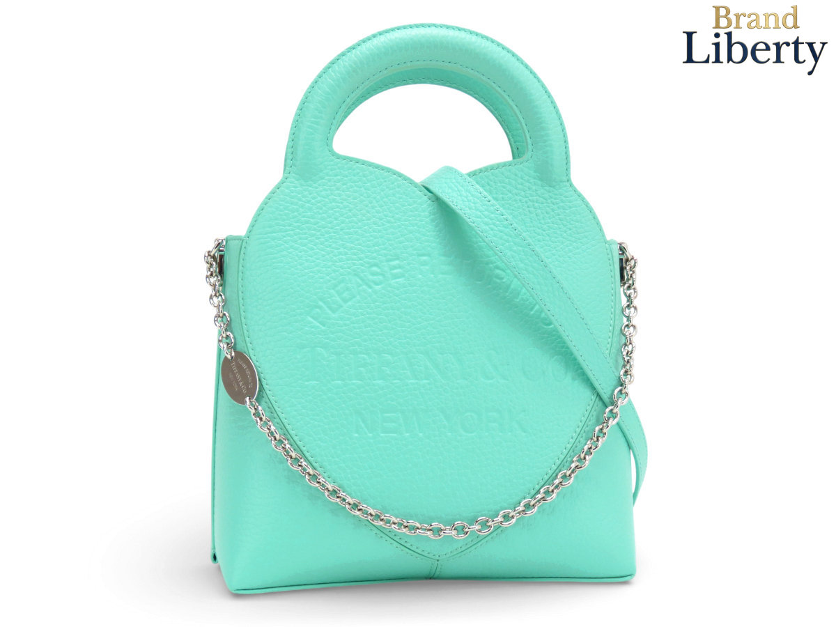 【レア新品負けず劣らず】ティファニー TIFFANY\u0026Co. 逆もどり トゥ ティファニー ハート型 ミニ トート 御徒面子 2WAY ハンドバック 曲がった掛け ショルダーバッグ ポシェット ティファニー青碧 なめし革 72017560 【中古】