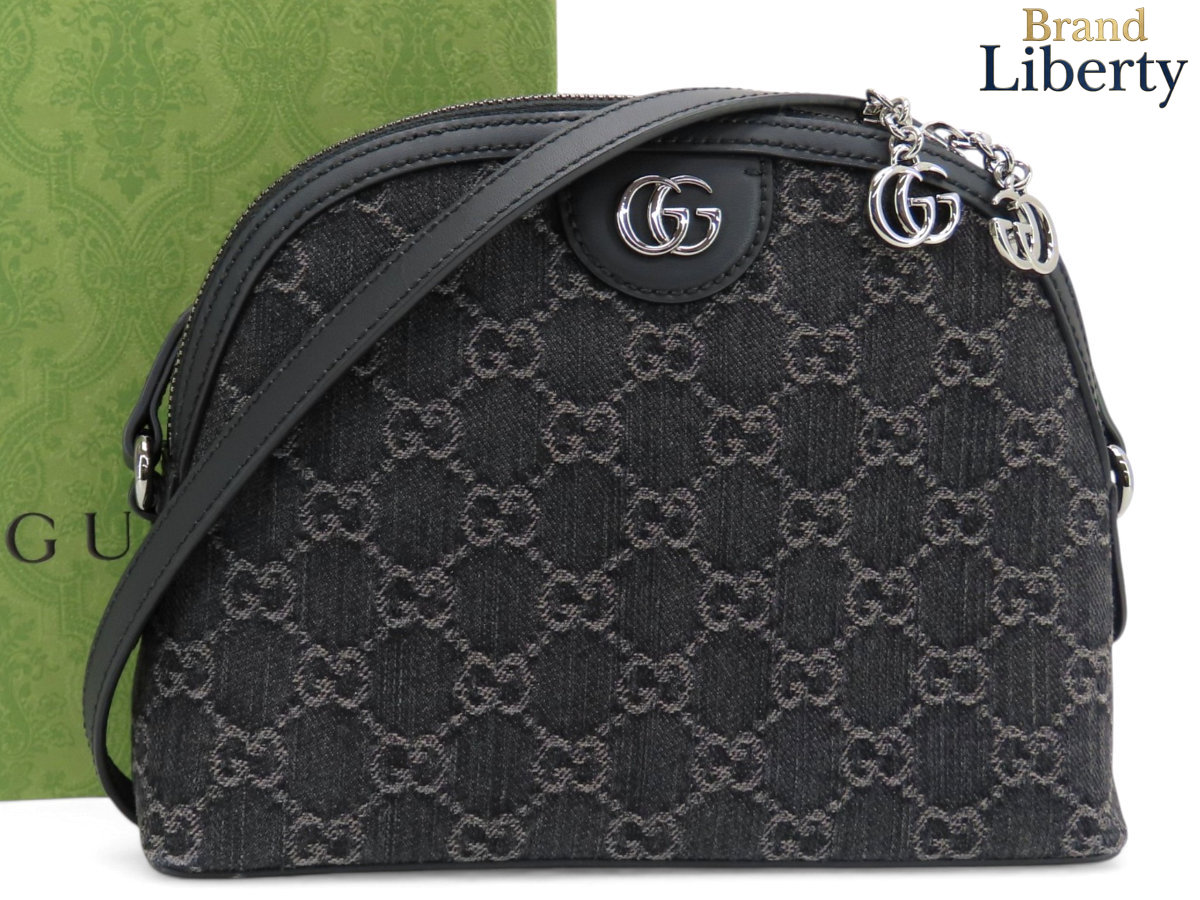 【新品同様】グッチ GUCCI GGデニム 斜め掛け スモール ショルダーバッグ ショルダーポーチ ポシェット ブラック デニム レザー 499621　【中古】｜Brand Liberty