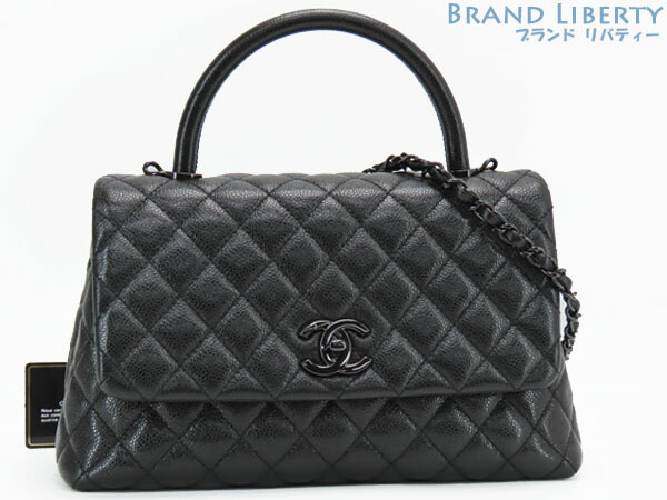 ★美品★CHANELココハンドル19㎝　ブラック マトラッセ ココハンドル 19 ミニ トップハンドル フラップ バッグ