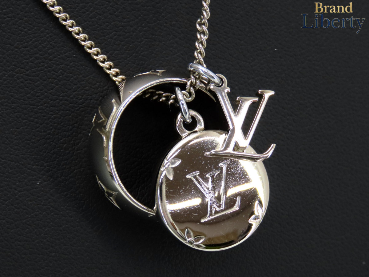 【美品】ルイヴィトン LOUIS VUITTON リングネックレス モノグラム ネックレス ペンダント リング 指輪 シルバー M62485　【中古】