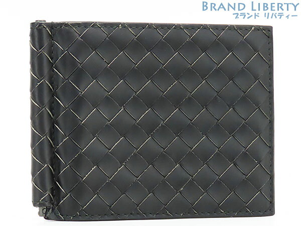 【超美品】ボッテガ ヴェネタ　BOTTEGA VENETA　イントレチャート VN ウォレット　二つ折り札入れ財布　マネークリップ付き　コンパクト財布　ブラック　カーフレザー　123180　【中古】