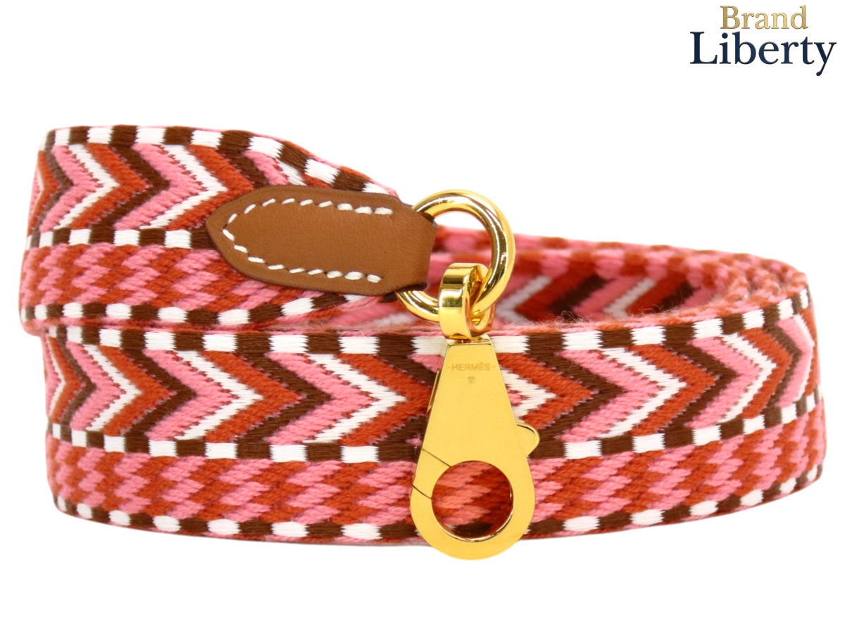 【激レア新品同様】エルメス HERMES バンドリエール サングル カヴァル 25mm ショルダーストラップ 調節不可 ローズコンフェッティ ホワイト オレンジ ブラウン トワル スイフト ゴールド金具 Y刻　【中古】