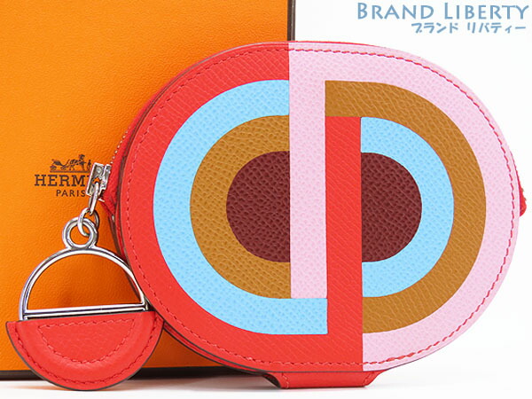 【新古品】エルメス HERMES インザループ ミニ 歌留多保持者 コインケース 歌留多容れもの パウダーコンパクト金入れ 通行手形容れもの 頬べに ドゥ 冷やりとした赤いこと マルチ色つや ヴォーエプソン H077700CJAB Y目じるし 【中古】