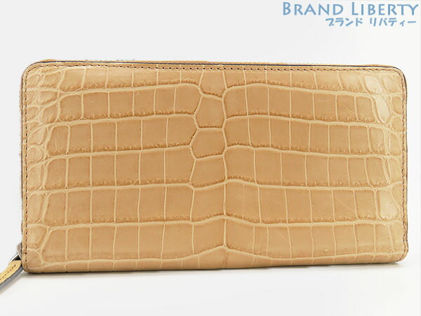 【激レアほぼ新品】グッチ　GUCCI　マット クロコダイル　ジップアラウンドウォレット　ラウンドファスナー長財布　ベージュ　374850　【中古】