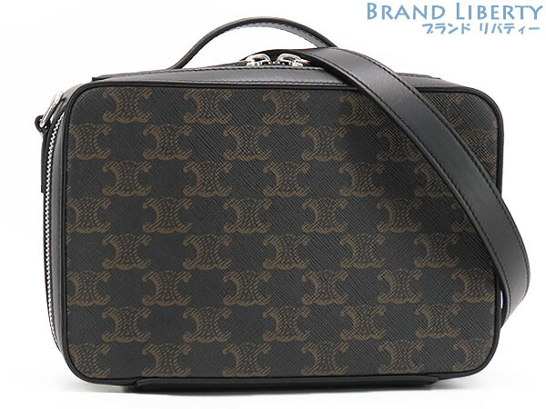 【ほぼ新品】セリーヌ CELINE トリオンフ メッセンジャーボックス 斜め掛け ショルダーバッグ ハンドバッグ ショルダーポーチ ポシェット ブラック ブラウン PVC カーフレザー 113872EVJ.38SI 【中古】|Brand Liberty