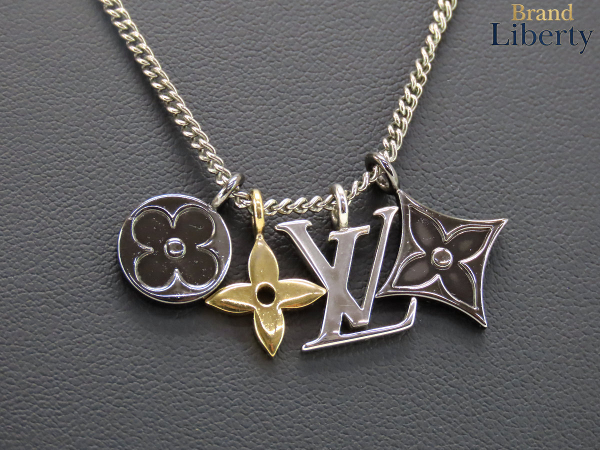 【美品】ルイヴィトン LOUIS VUITTON シャンデリヤ LV 本能 首飾り しろがね色 ガンメタリックシルバー ゴールド M00521 【中古】