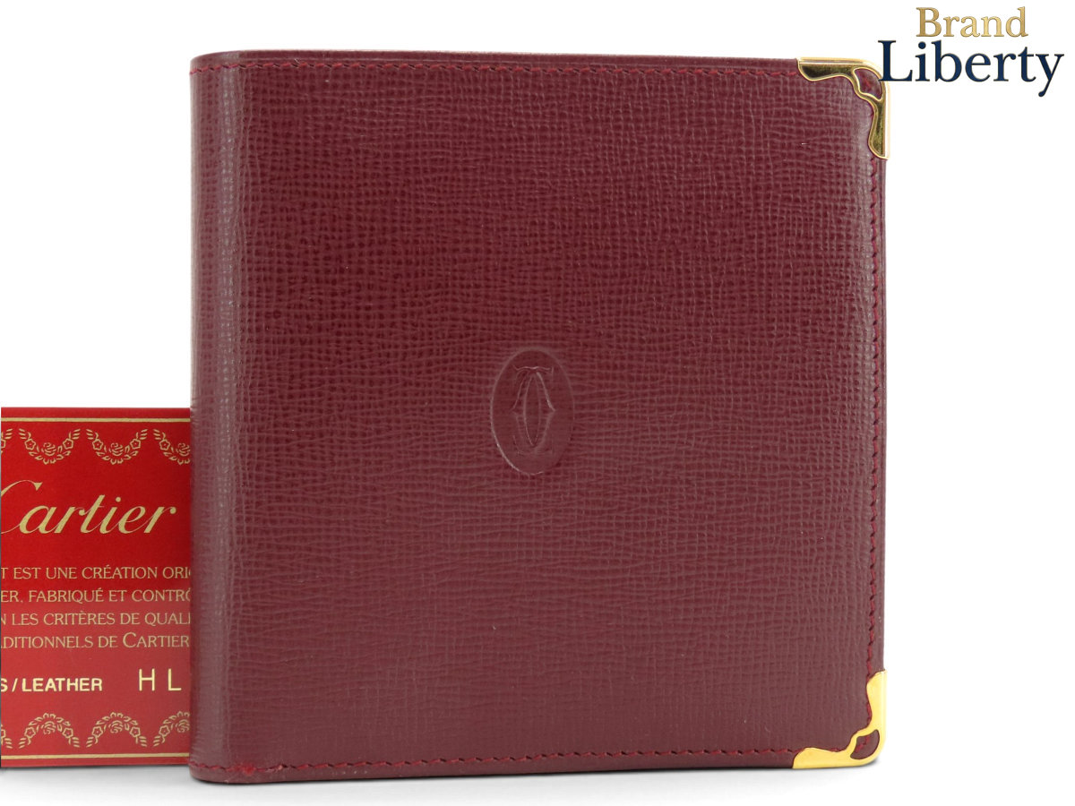 【ほぼ新品】カルティエ Cartier マストドゥカルティエ 二つ折り紙入れ パウダーコンパクト紙入れ ボルドーワイン カーフレザー L3000165 【中古】