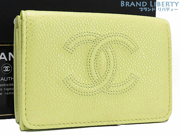 CHANEL シャネル　折り財布　キャビアスキン　イエロー　ココマーク CHANEL シャネル キャビアスキン ココマーク コンパクト財布
