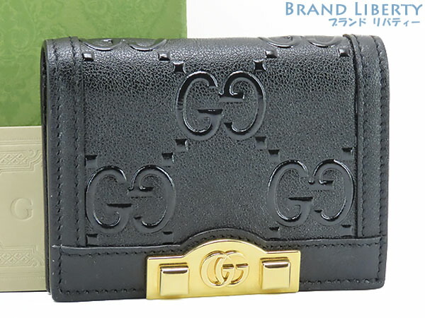 【新品級】GUCCI グッチ GGマトラッセ レザー 2つ折り財布 レザー 黒 GUCCI グッチ 財布 レディース メンズ ブランド 二つ折り財布 GG