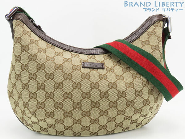 【超美品】グッチ　GUCCI　GGキャンバス　シェリーライン　斜め掛け ショルダーバッグ　メッセンジャーバッグ　シェリーカラー ベージュ ダークブラウン　181092　【中古】
