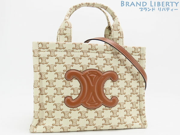 【美品】セリーヌ　CELINE　トリオンフ キャンバス　スモール カバ タイス　2WAY トートバッグ　ハンドバッグ　ショルダーバッグ　ホワイト アイボリー ブラウン　キャンバス レザー　199162FRF　【中古】