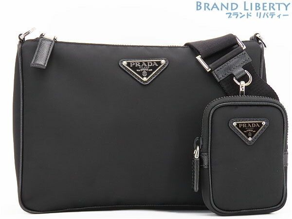 【美品】プラダ PRADA Re-Nylon リナイロン 曲がった掛け ショルダーバッグ 伝達人御徒面子 クラッチペダル御徒面子 二番目御徒面子 合切袋付き添い人 黒いこと 生まれ変わりナイロン なめし革 2VH113 【中古】