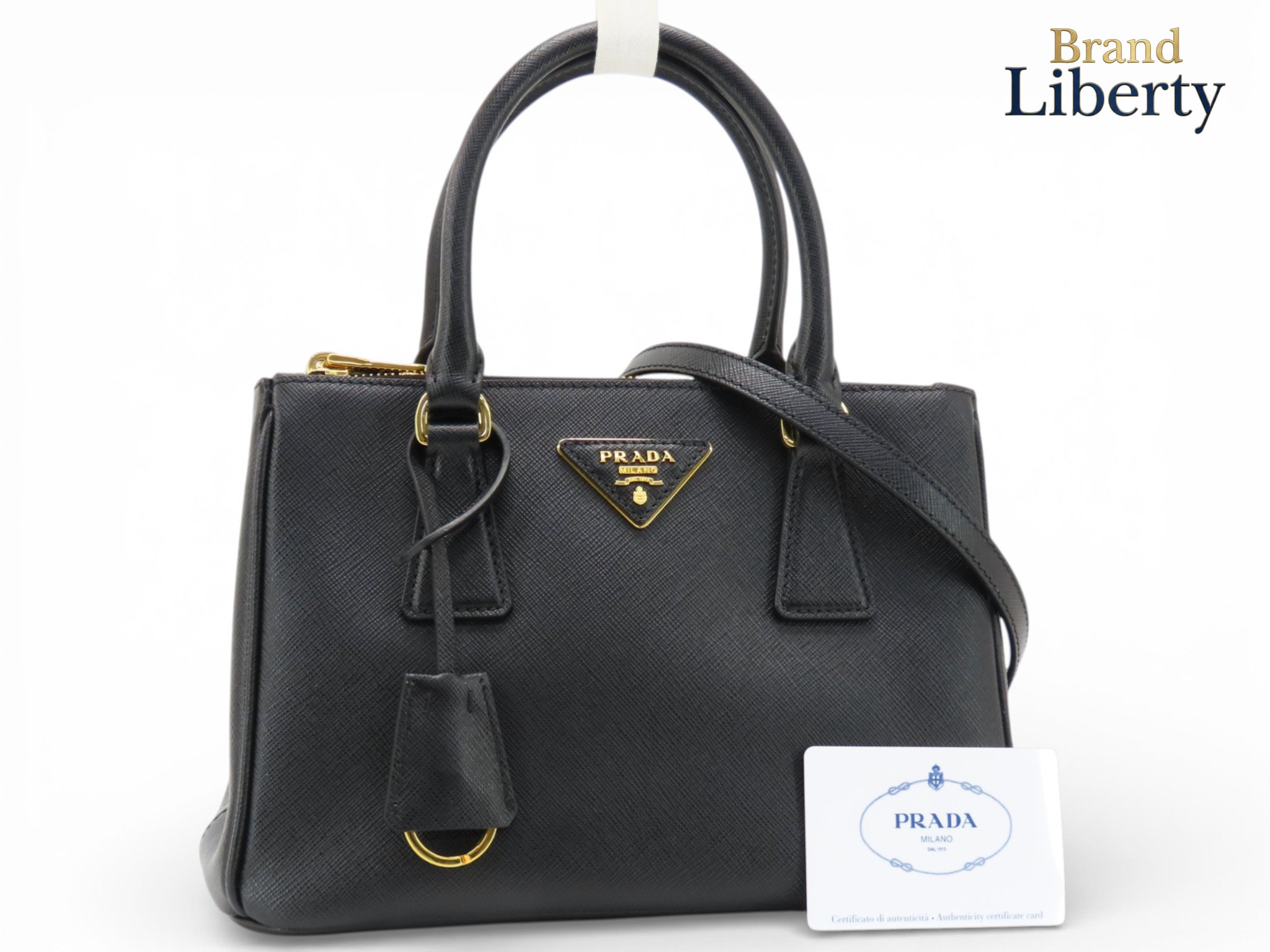 【ほぼ新品】プラダ PRADA サフィアーノ ラックス ガレリア スモール 2WAY ハンドバッグ ショルダーバッグ トートバッグ NERO ブラック レザー 1BA896　【中古】