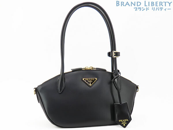 【激レア未使用】プラダ PRADA トライアングル シティカーフ スモール ハンドバッグ ショルダー トートバッグ ブラック カーフレザー 1BA427 【中古】