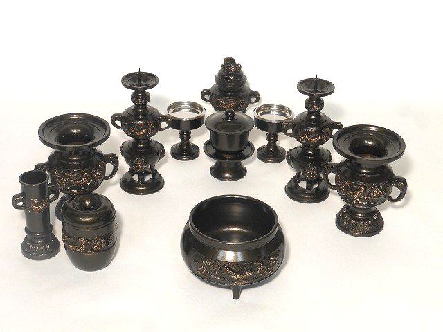 【お買い得品】花鳥型１１具足（真鍮製）3.5寸　黒光色