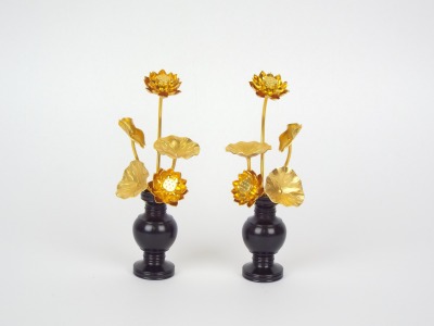 軽銀豆常花「開花れんげ」1.8寸華鋲付き添い人(黒）５本立て(1対）