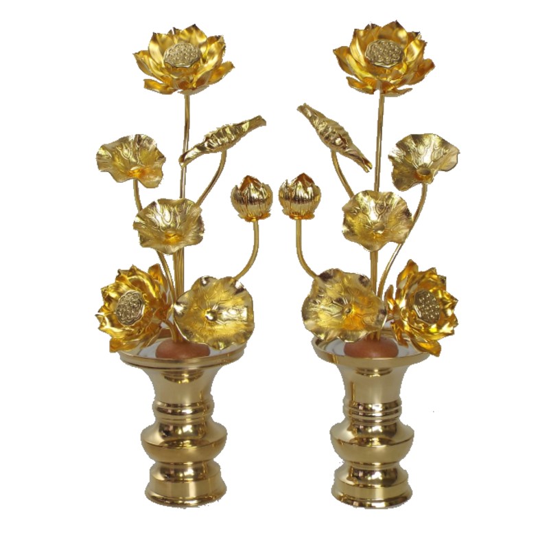常花書き割り品 金管楽器製 本金メッキ ５寸７本立と花立3寸付き添い人（磨き)（1対）【smtb-KD】